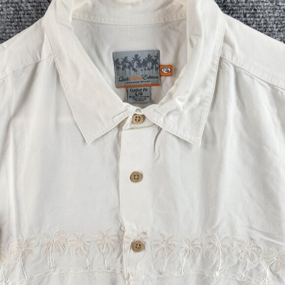 Quiksilver Button Up Comfort Fit White Floral Short Sleeve Men Surf Large Modal - Picture 1 of 16